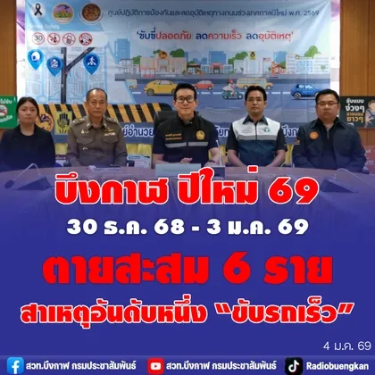 ภาพข่าว จ.บึงกาฬ แถลงปีใหม่ ๖๙ สูญเสียสะสม ๖ ราย บาดเจ็บ ๑๐ ราย สาเหตุหลักอันดับหนึ่ง คือ ขับรถเร็ว - TIGER NEWS REPORT