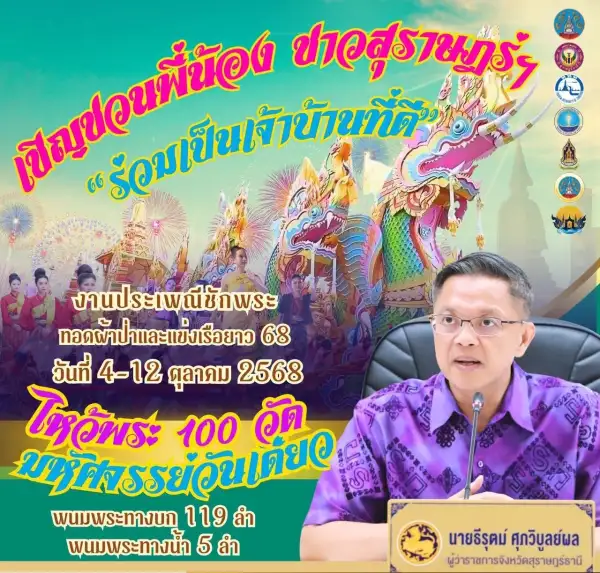 ภาพข่าว ผู้ว่าสุราษฎร์ฯ จัดระเบียบจราจรงานชักพระฯ สั่งปิดถนนวันแห่รถพนมพระ คาดทำให้ขบวนแห่สวยงาม รวดเร็ว - TIGER NEWS REPORT