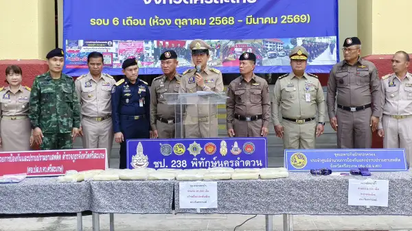 ภาพข่าว “ศรีสะเกษ” โชว์ผลงาน 6 เดือน รวบเครือข่ายนักค้ายาเสพติด 2,671 ราย และผู้ต้องหา 2,712 คน ของกลางยาบ้ากว่า 6.5 แสนเม็ด ไอซ์ 15.42 กรัม คีตามีน 3 กรัม ยึดทรัพย์สินมูลค่ากว่า 39 ล้านบาท - TIGER NEWS REPORT
